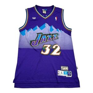Utah Jazz Jersey Mens Large Purple NBA Basketball Karl Malone 32 Adidas Hardwood